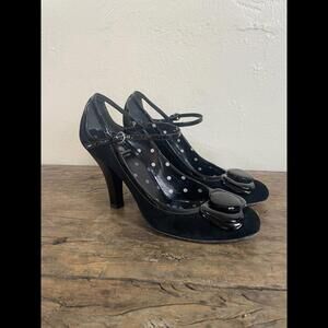 Moschino Cheap And Chic Black Suede & Patent Leather Ankle Strap Pump Sz 36.5